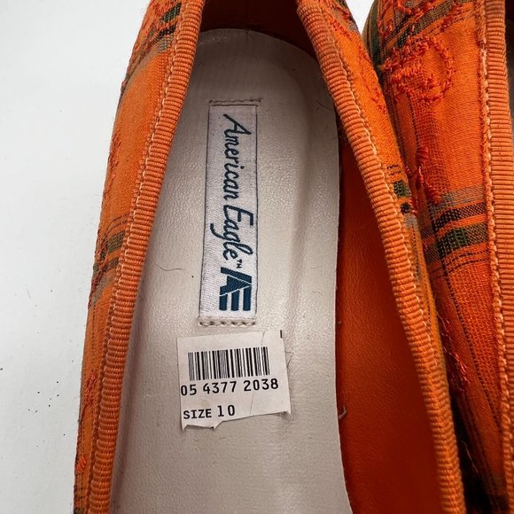 Womens Size 10 Wedge Slip On Fabric Orange Plaid NEW - Picture 7 of 11
